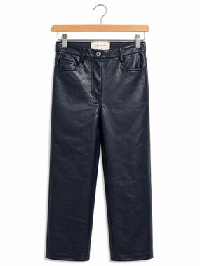 Aritzia Wilfred Melina Faux Leather Pants Size 00 XXS Navy Blue Straight Leg